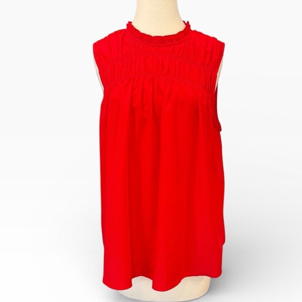Joie Cayenne Red Sleeveless Smocked Ruffle High Neck Top Size Large